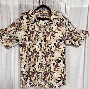 JOHN HENRY Cream and Brown Casual Button Down Shirt with Tropical Print